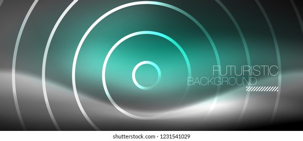 Antecedentes abstractos de los círculos neones, líneas brillantes, diseño tecnológico vectorial