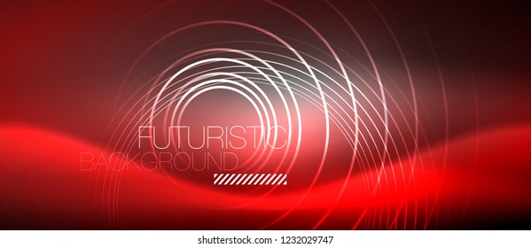 Neon circles abstract background, shiny lines, vector techno design