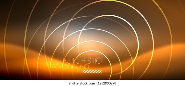 Antecedentes abstractos de los círculos neones, líneas brillantes, diseño tecnológico vectorial