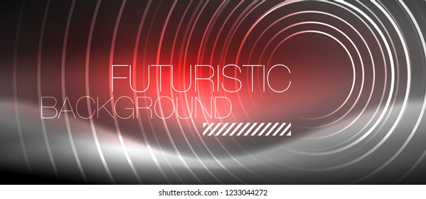 Neon circles abstract background, shiny lines, vector techno design