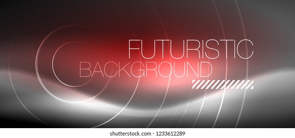 Neon circles abstract background, shiny lines, vector techno design