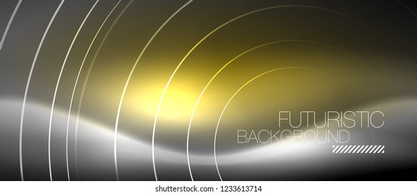 Neon circles abstract background, shiny lines, vector techno design