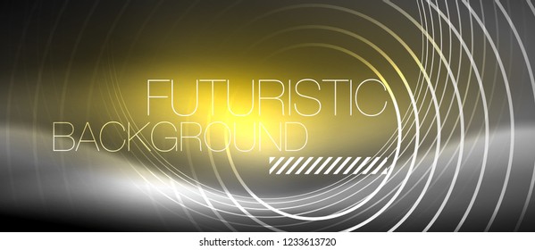 Neonringe, abstrakter Hintergrund, glänzende Linien, Vektortechno-Design