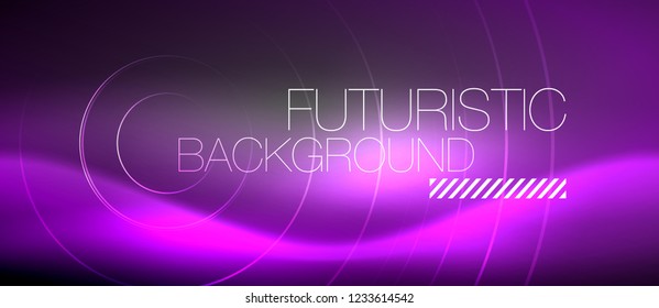 Neon circles abstract background, shiny lines, vector techno design