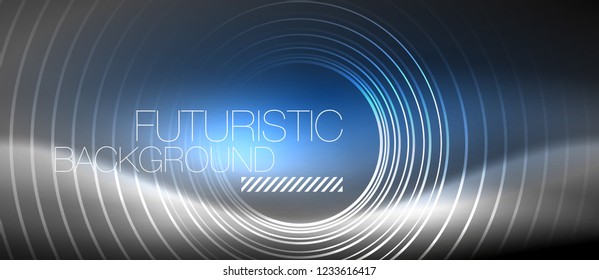 Antecedentes abstractos de los círculos neones, líneas brillantes, diseño tecnológico vectorial