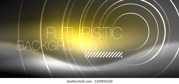 Neon circles abstract background, shiny lines, vector techno design