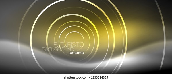 Neon circles abstract background, shiny lines, vector techno design