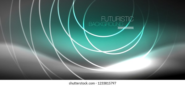 Antecedentes abstractos de los círculos neones, líneas brillantes, diseño tecnológico vectorial