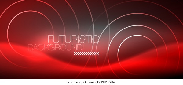 Neon circles abstract background, shiny lines, vector techno design