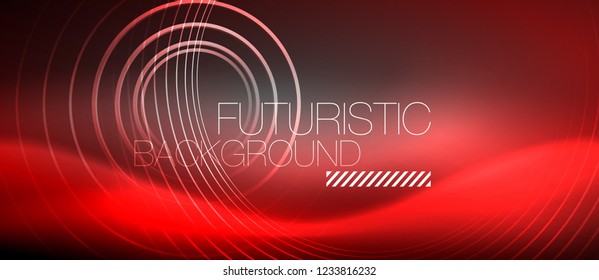 Neon circles abstract background, shiny lines, vector techno design