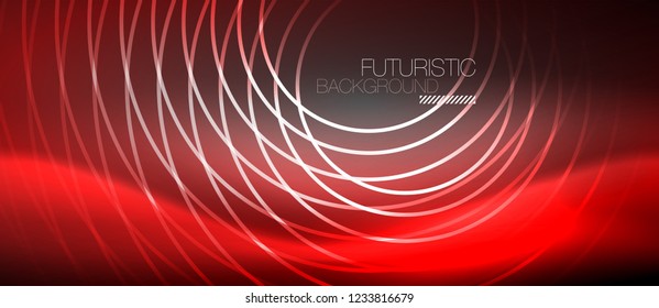 Neonringe, abstrakter Hintergrund, glänzende Linien, Vektortechno-Design