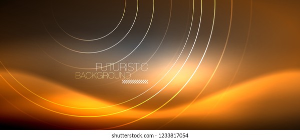 Neon circles abstract background, shiny lines, vector techno design
