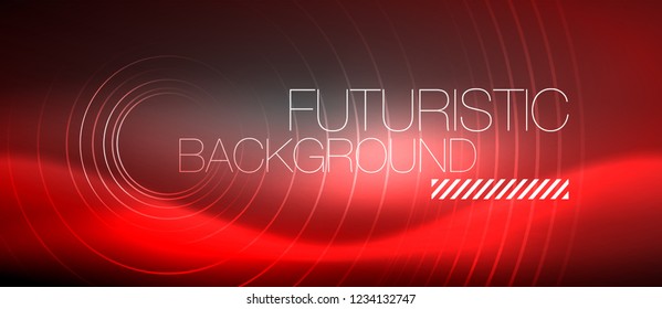Neon circles abstract background, shiny lines, vector techno design