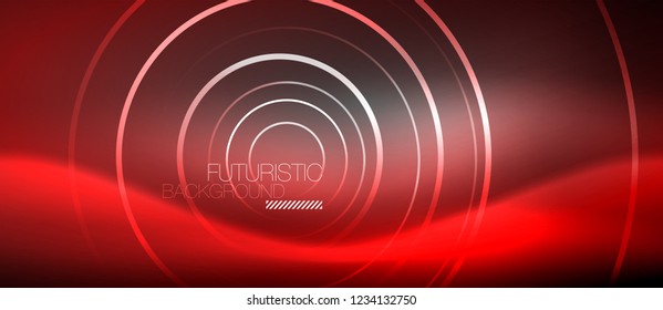 Neon circles abstract background, shiny lines, vector techno design