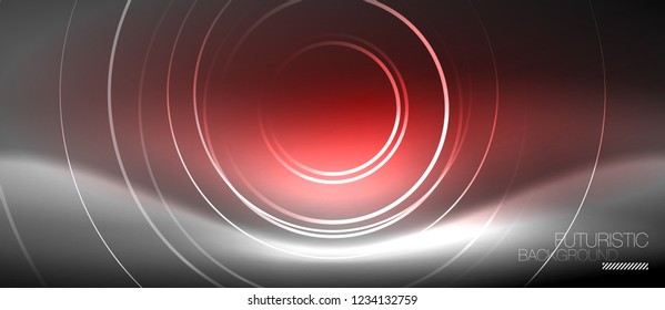 Antecedentes abstractos de los círculos neones, líneas brillantes, diseño tecnológico vectorial