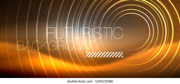 Neon circles abstract background, shiny lines, vector techno design