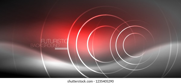 Neon circles abstract background, shiny lines, vector techno design
