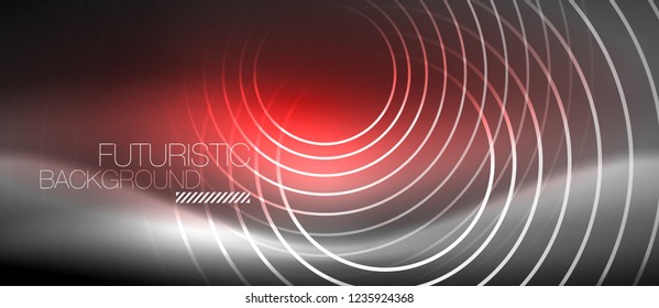 Neon circles abstract background, shiny lines, vector techno design