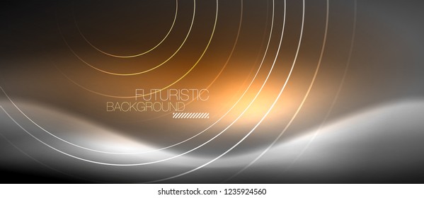Antecedentes abstractos de los círculos neones, líneas brillantes, diseño tecnológico vectorial