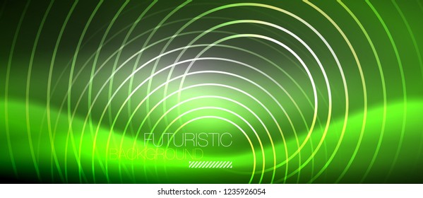 Néon círculos fundo abstrato, linhas brilhantes, vetor techno design