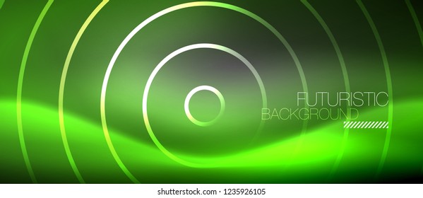 Neonringe, abstrakter Hintergrund, glänzende Linien, Vektortechno-Design
