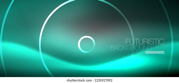 Neon circles abstract background, shiny lines, vector techno design
