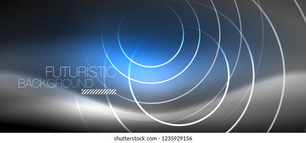 Neon circles abstract background, shiny lines, vector techno design