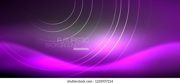 Neon circles abstract background, shiny lines, vector techno design