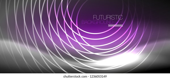 Antecedentes abstractos de los círculos neones, líneas brillantes, diseño tecnológico vectorial