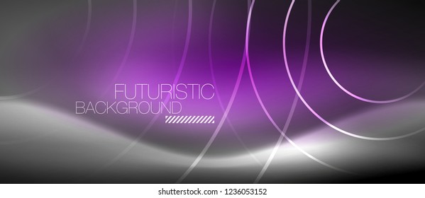 Neon circles abstract background, shiny lines, vector techno design