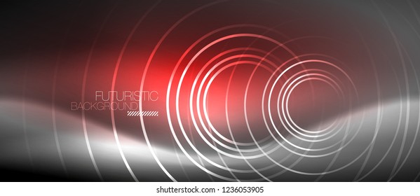 Neon circles abstract background, shiny lines, vector techno design