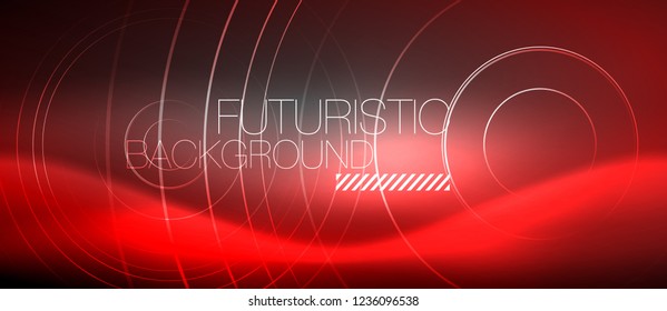 Neon circles abstract background, shiny lines, vector techno design
