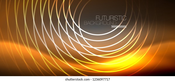 Néon círculos fundo abstrato, linhas brilhantes, vetor techno design