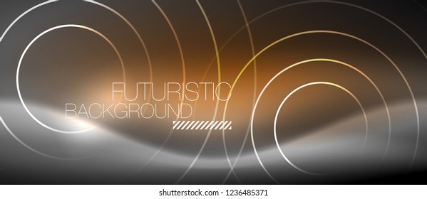 Neon circles abstract background, shiny lines, vector techno design