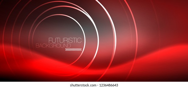 Antecedentes abstractos de los círculos neones, líneas brillantes, diseño tecnológico vectorial