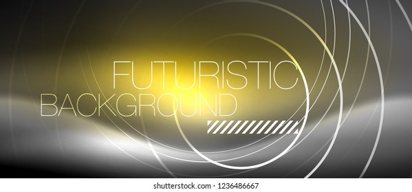 Neon circles abstract background, shiny lines, vector techno design