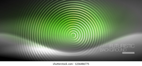 Neon circles abstract background, shiny lines, vector techno design