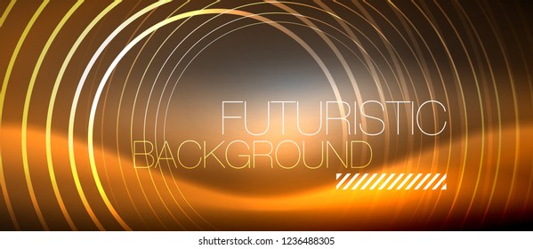 Neon circles abstract background, shiny lines, vector techno design