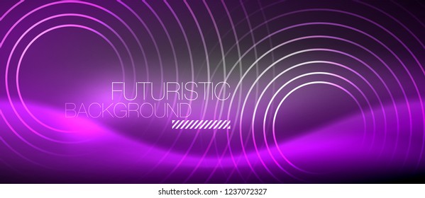 Antecedentes abstractos de los círculos neones, líneas brillantes, diseño tecnológico vectorial