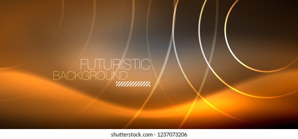 Antecedentes abstractos de los círculos neones, líneas brillantes, diseño tecnológico vectorial