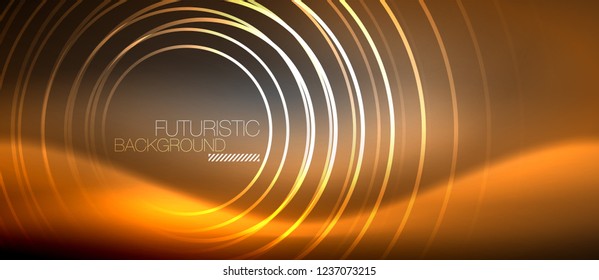 Antecedentes abstractos de los círculos neones, líneas brillantes, diseño tecnológico vectorial