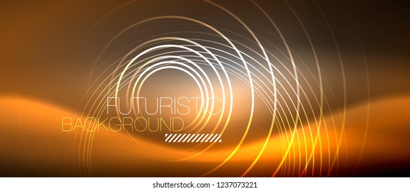 Neon circles abstract background, shiny lines, vector techno design