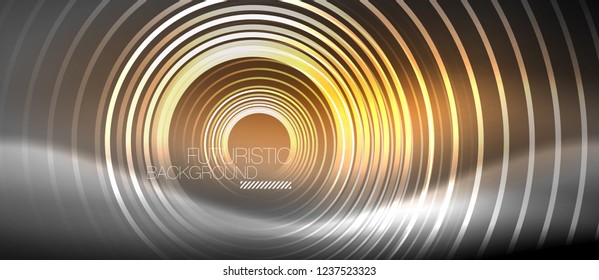 Neonringe, abstrakter Hintergrund, glänzende Linien, Vektortechno-Design