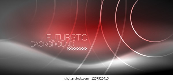 Neon circles abstract background, shiny lines, vector techno design