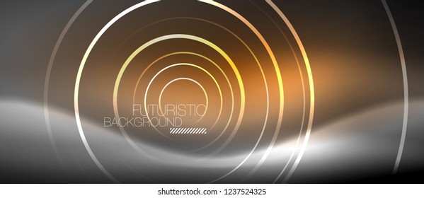 Antecedentes abstractos de los círculos neones, líneas brillantes, diseño tecnológico vectorial