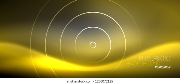 Neon circles abstract background, shiny lines, vector techno design