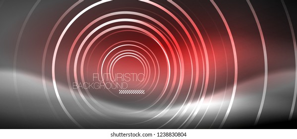 Antecedentes abstractos de los círculos neones, líneas brillantes, diseño tecnológico vectorial