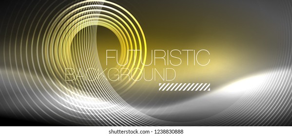 Neon circles abstract background, shiny lines, vector techno design