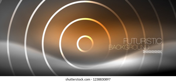 Neon circles abstract background, shiny lines, vector techno design