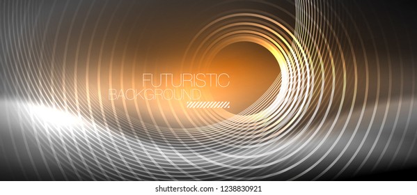 Neon circles abstract background, shiny lines, vector techno design